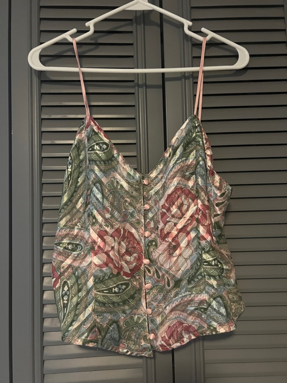 Victoria's Secret Pink : VINTAGE Pink and Green Paisley Satin Cami